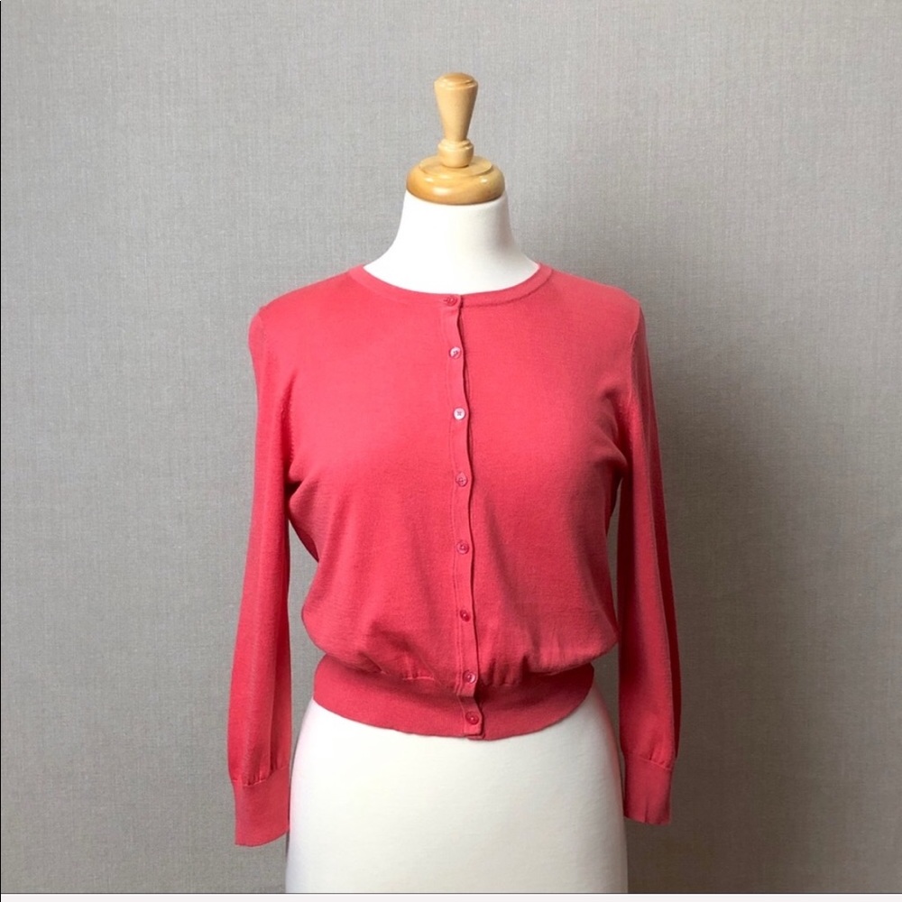 LK BENNETT LONDON Silk Coral 3/4 Sleeve Cardigan, M, EUC
